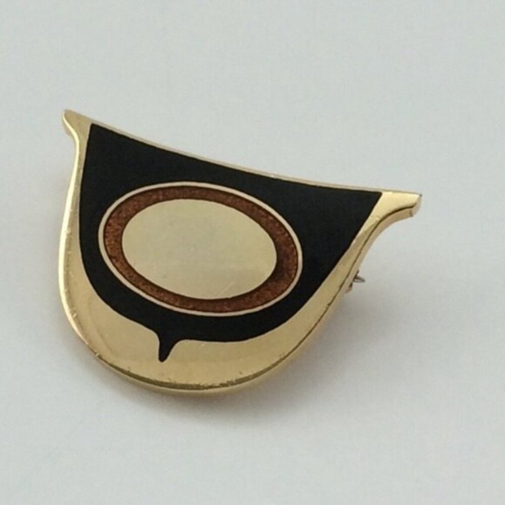Vtg Modernist Gervais Enamel Goldtone Metal Brooch Pin Quebec Artisan Signed